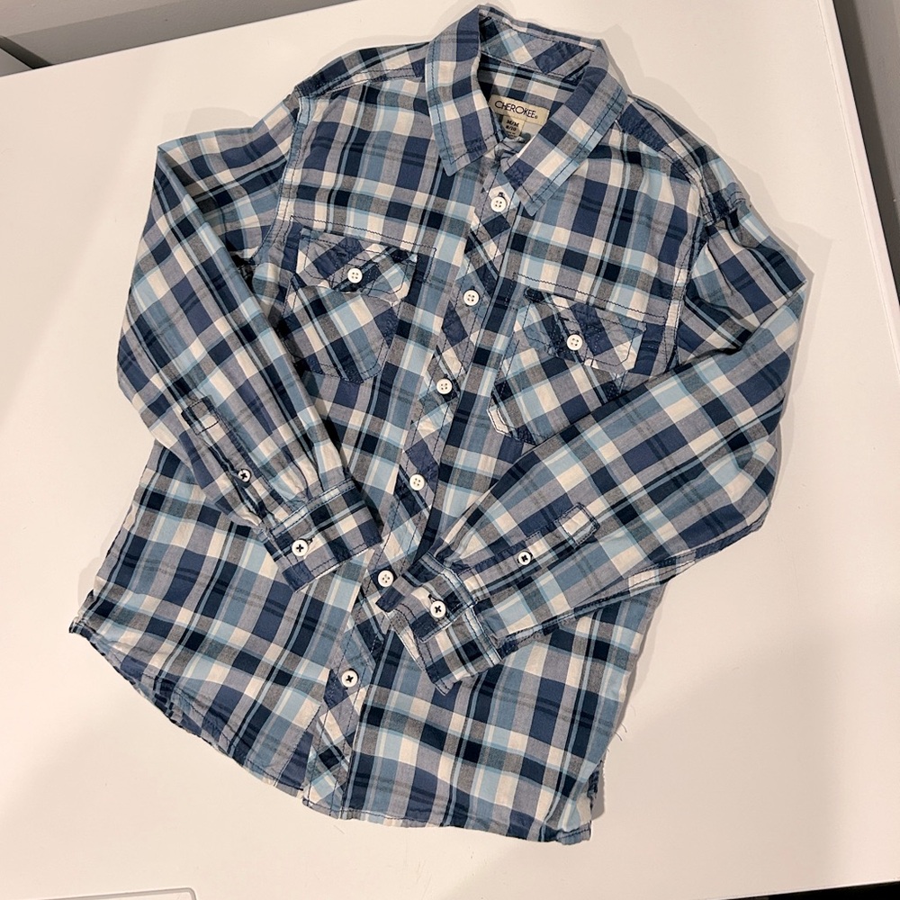 Cherokee Blue Plaid Dress Shirt